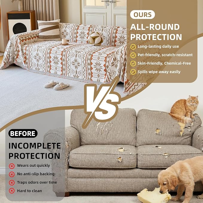 Couch Cover for Dogs Washable Sofa Cover, Sectional Couch Covers, Sofa Covers for 2 Cushion Couch, Non Slip Stripe Sofa Slipcovers Furniture Protector (Khaki Orange, 91 * 102) - Image 9