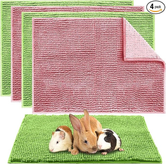 Amylove 4 Pcs Guinea Pig Cage Liner 16 x 24 Inch Washable Chenille Pee Pads Pet Dog Cat Bedding Training Mat Reusable for Small Animals Puppy Bunny Hamster Chinchilla by Amylove