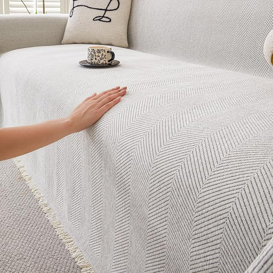 HAOMAIJIA Non Slip Couch Cover Sofa Covers for 3 Cushion Couch Washable sectional Couch Covers for Dogs pet Furniture Protector Couch Cover Blanket for Living Room (Off White, 91"x134") by HAOMAIJIA