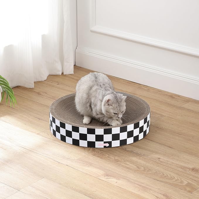 CSR1010F Nelson 20.13" Modern Cardboard Round Bowl Cat Scratcher with Catnip, Checkered - Image 7