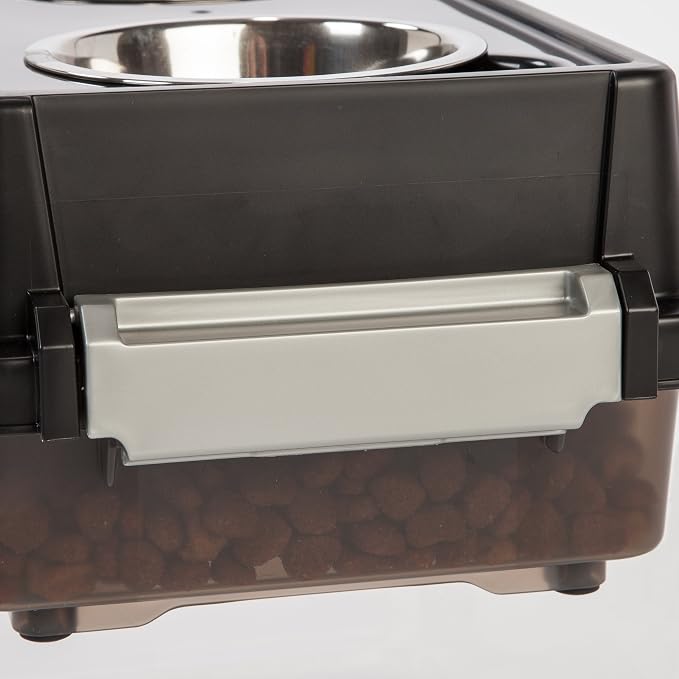 IRIS USA Elevated Dog Bowls with Storage, 6" H Raised Feeding Station, Dog Bowl Stand with Airtight Food Storage Holds 5 lbs, 4 Removable 16 oz Stainless Steel Food and Water Bowls, Smoke/Black - Image 6