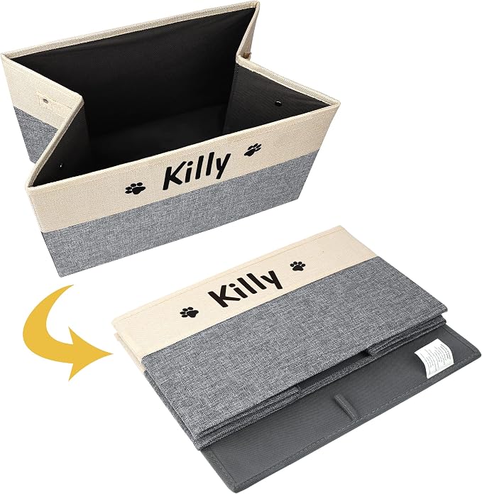 PET ARTIST Personalized Dog Toy Bin for Dog Toys Accessories - Foldable Dog Toy Basket Storage Box for Pet Toys,Dog Coat, Upgrade Grey, M:15''(38cm)*11''(28cm)*9''(23cm) - Image 8