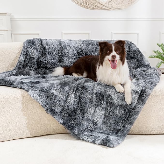 gogobunny Waterproof Dog Blanket for Couch & Furniture Protection - Super Soft Reversible Throw for Large Dogs & Cats, Calming Washable Fur & Sherpa Pet Blanket (40x50 Inch, Tie-dye Grey) - Image 7