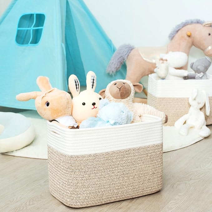 MINTWOOD Design 3-Pack Storage Baskets for Shelves, Playroom and Classroom Basket, Book Decorative Cube Bins, Woven Closet Organizers, Baby Nursery Baskets, Light Brown - Image 6