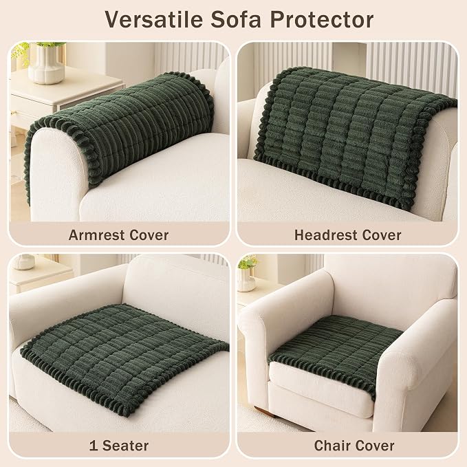 MEETSKY Dogs Couch Cover for Sofa, Soft Couch Armrest Covers for Sofa Pet Friendly, Thick Couch Protector Recliner Chair Arm Protector Washable, Moss Green, 27.6" x 27.6" - Image 3