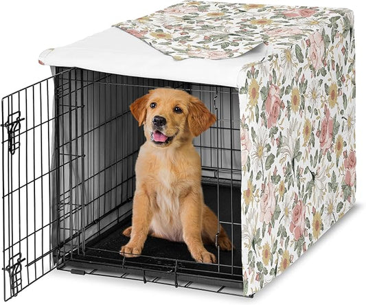 Sweet Jojo Designs 36in. Medium Dog Crate Cover (Boho Vintage Floral) Pet Cage, Kennel Covers (Bohemian, Shabby Chic, Rose, Flower, Elegant, Wildflower, Farmhouse, Blush Pink, Yellow, Green) by SweetJojoDesigns