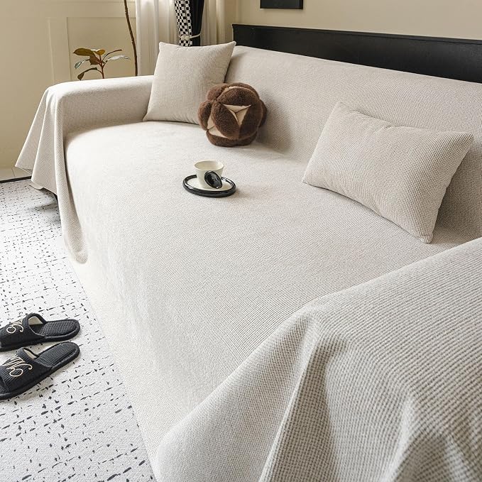ROOMLIFE Non Slip Waterproof Couch Cover Sofa Covers for 3 Cushion Couch Washable, Furniture Protector Sofa Couch Cover for Dogs, Soft Sofa Slipcover, Couch Throw Blankets (White 71''X150'') - Image 6