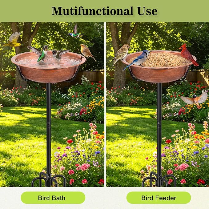 Gtongoko 3.2 Inch Deep Metal Bird Bath for Outside Heavy Duty, 35 Inch Height Bird Feeder Birdbaths for Outdoors, Garden Bird Bath Bowl with 5-prongs Base - Image 8