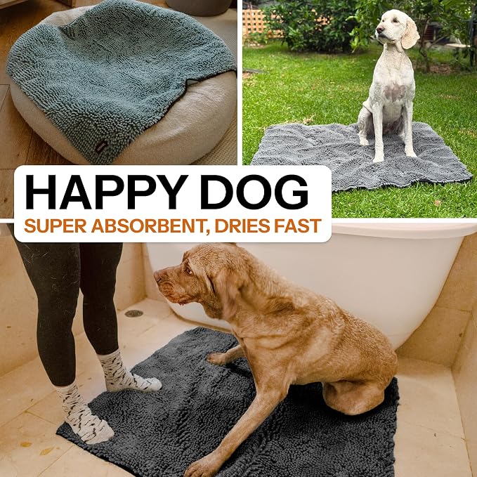 Throw Down Towel for Drying Dogs, 43" x 35", Ultra Absorbent Microfiber, Quick-Drying, Double-Sided Suede Chenille, Machine Washable, Soaks Over 2L, Grey Dog Bath Mat Towel - Image 2