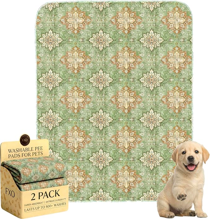 Washable Pee Pads for Dogs,Great Urine Absorbent Reusable Puppy Training Pads,Waterproof,Leak-Proof & Non-Slip Potty Pads for Whelping,Crate,Playpen,Bed.(Green Floral Flat,31"x36") by Peepads