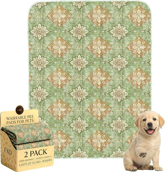 Washable Pee Pads for Dogs,Great Urine Absorbent Reusable Puppy Training Pads,Waterproof,Leak-Proof & Non-Slip Potty Pads for Whelping,Crate,Playpen,Bed.(Green Floral Flat,31"x36") by Peepads