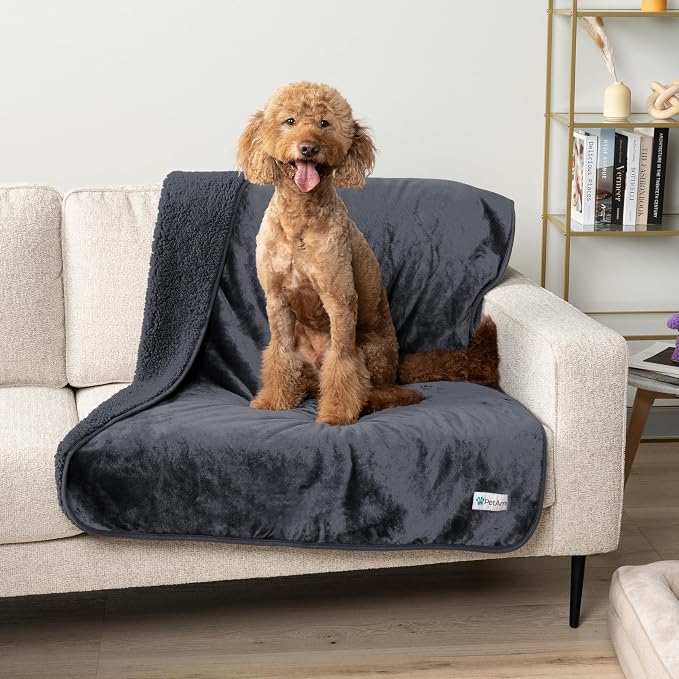 PetAmi Premium Waterproof Dog Blanket for Small Medium Dogs, Reversible Sherpa & Flannel Fleece, Leakproof Pet Throw for Couch Protection, Soft Plush Furniture Protector for Cats, Washable, 29x40 Grey - Image 7