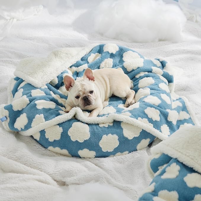 LE SURE Waterproof Dog Blankets for Medium Dogs Cute 3D Jacquard,30x40 | Puppy Blanket for Cat Aesthetic Gift, Warm Soft Sherpa Throw Washable, Reversible Pet Couch Protector, Cozy Clouds Blue - Image 6