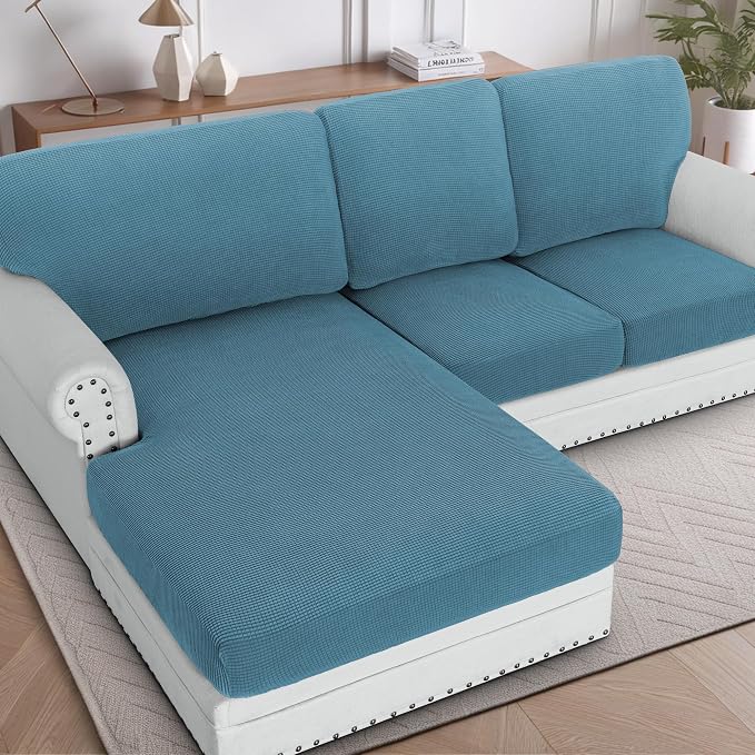 H.VERSAILTEX Sectional Couch Covers 3 Pieces Sofa Seat Cushion Covers L Shape Separate Cushion Couch Chaise Cover for Both Left/Right Sectional Couch (Seat Only: 1 Chaise + 2 Sofa, Storm Blue) by HVERSAILTEX