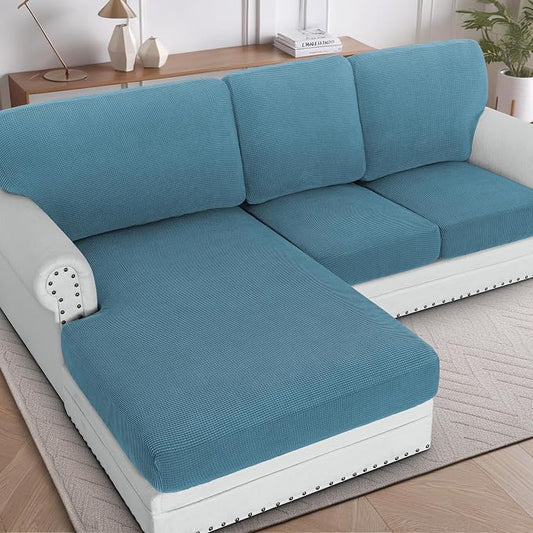 H.VERSAILTEX Sectional Couch Covers 3 Pieces Sofa Seat Cushion Covers L Shape Separate Cushion Couch Chaise Cover for Both Left/Right Sectional Couch (Seat Only: 1 Chaise + 2 Sofa, Storm Blue) by HVERSAILTEX