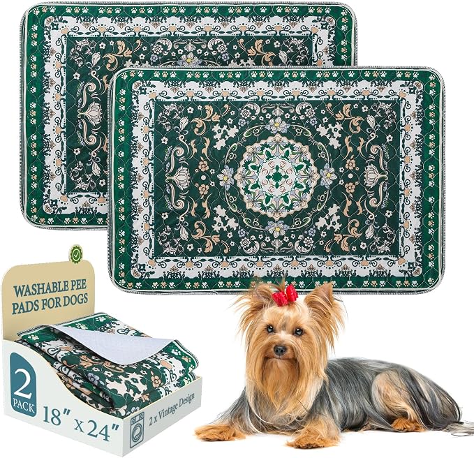 Homimp Washable Pee Pads for Dogs, 2 Pack Reusable Puppy Pads Waterproof, Absorbent and Leakproof Dog Pee Pads, Non Slip Puppy Training Pads, Pet Mat for Floor, Crate, Couch, Whelping,Green, 18"x24" by HOMIMP