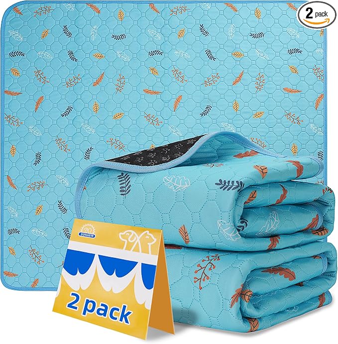 Sunheir Washable Pee Pads for Dogs - 2-Pack Thick Heavy-Absorbency Reusable Pee Pads Prevent Leakage Non-Slip, Waterproof Pet Training Pads for Puppy Playpen, Crate, Whelping Box, Potty Training, Blue by SUNHEIR
