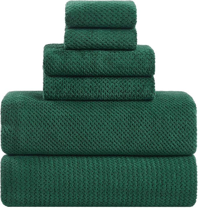 Extra Large Bath Sheets Set 6-Piece, 2 Bath Towels 40x80 Inches, 2 Hand Towels, 2 Washcloths, Soft Absorbent Quick Dry Microfiber Towels for Bathroom Beach Pool Gym Spa, Dark Green by BXRBXRTowels