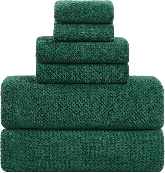 Extra Large Bath Sheets Set 6-Piece, 2 Bath Towels 40x80 Inches, 2 Hand Towels, 2 Washcloths, Soft Absorbent Quick Dry Microfiber Towels for Bathroom Beach Pool Gym Spa, Dark Green by BXRBXRTowels