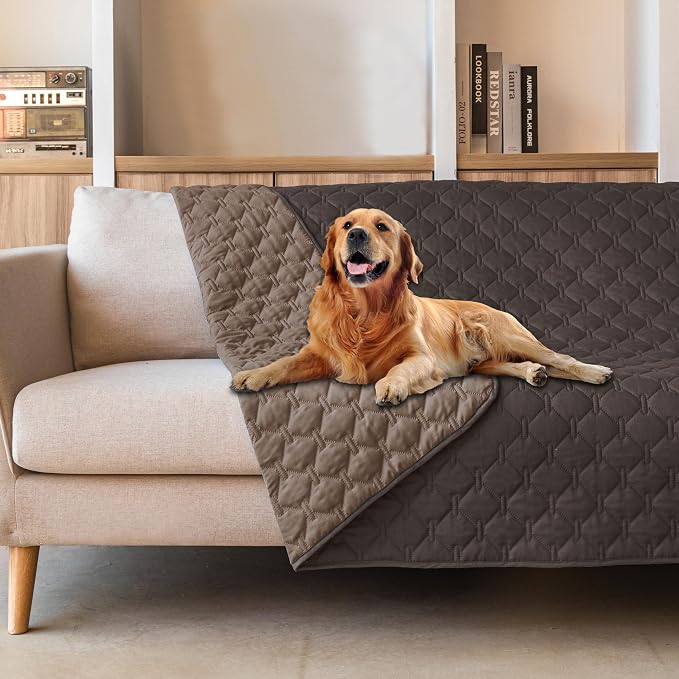 gogobunny 100% Double Sided Waterproof Dog Blanket Soft Pet Bed Cover Reversible Protect Furniture Couch Sofa Car for Puppy Large Dog Cat (Dark Coffee/Light Coffee, 82x120 Inch (Pack of 1)) by gogobunny