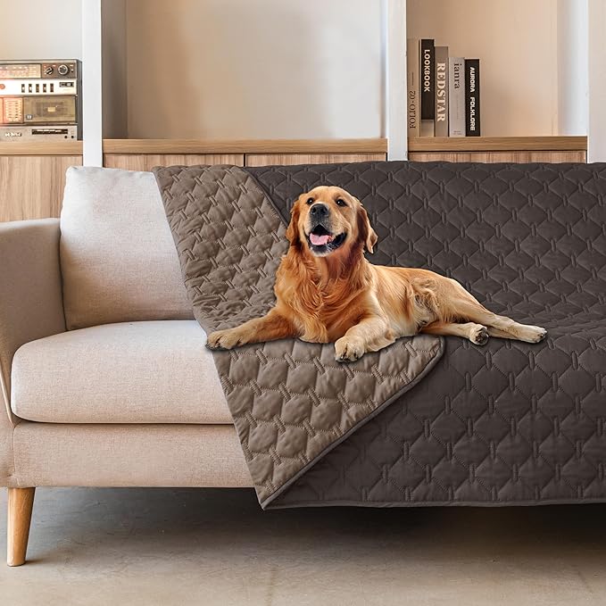 gogobunny 100% Double Sided Waterproof Dog Blanket Soft Pet Bed Cover Reversible Protect Furniture Couch Sofa Car for Puppy Large Dog Cat (Dark Coffee/Light Coffee, 82x102 Inch (Pack of 1)) by gogobunny