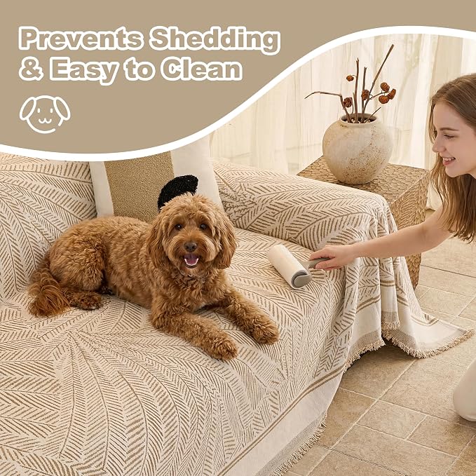 Couch Cover for Dogs Washable Sofa Cover, Sectional Couch Covers, Sofa Covers for 2 Cushion Couch, Non Slip Stripe Sofa Slipcovers Furniture Protector (Khaki, 91 * 134) - Image 3