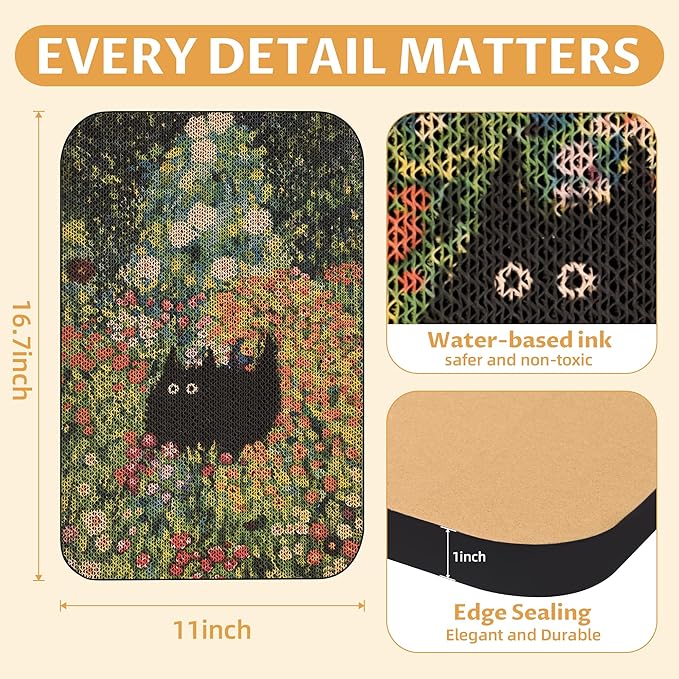 2 Pack Cat Wall Scratcher, Art Cat Scratching Board for Cats | Wall Mounted Cat Scratch Pad, Water-Based Ink, Hook&Loop Strips, Floor or Wall Use, 16.7x11x1 Inch, Window & Garden - Image 2
