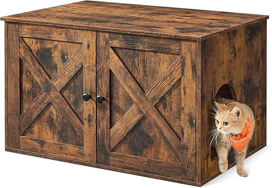 Feandrea Cat Litter Box Enclosure, Litter Box Furniture Hidden with Removable Divider, Indoor Cat House, End Table, 31.5 x 20.9 x 19.7 Inches, Rustic Brown UPCL002X01 by FeandreabySONGMICSHOME