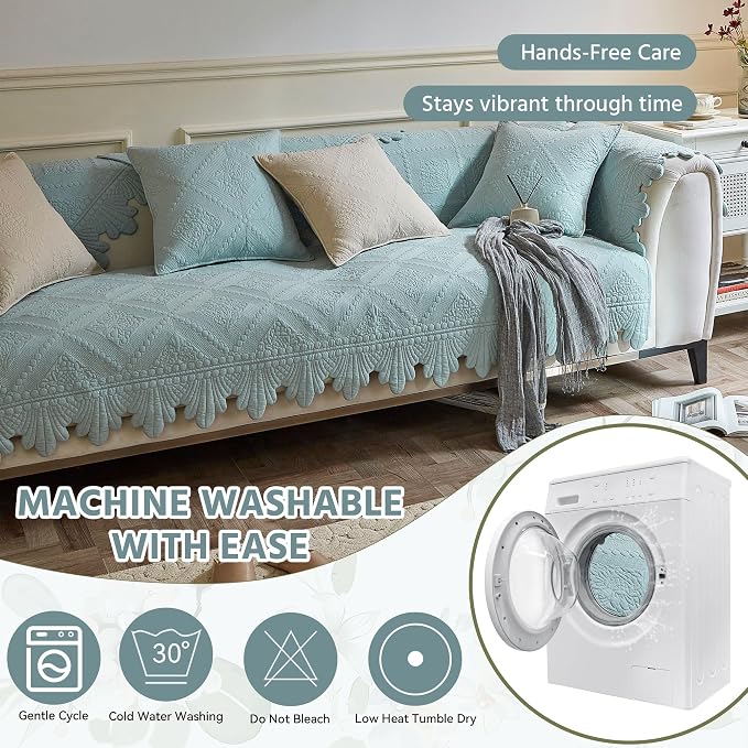 OTOB Cotton Quilted Sofa Couch Covers for Dogs Washable Anti Slip, 1 Piece | Blue, 27.6"x82.7", Rustic Farmhouse Embroidery, All Seasons, Soft Thick, Breathable, Wear-Resistant, Pet Friendly - Image 6