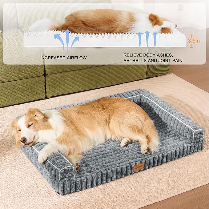 Orthopedic Calming Large Dog Bed Pet Sofa Bed 42''X28''Sage Grey | 3-Sided Pet Couch Large Sized Dog, Soft Egg-Crate Foam Dog Mat, Waterproof Removable Washable Cover, Nonskid Bottom Cat Bed - Image 5