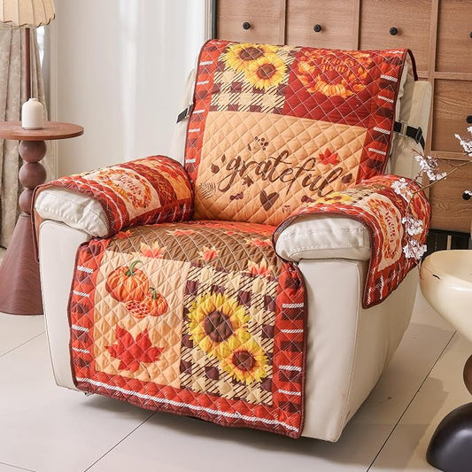 EVENHUG Fall Sofa Cover for Festival Home Decorations Thanksgiving Slipcover Furniture Protector Washable Couch Cover with Non Slip and Elastic Straps for Kids Pets Dogs (Recliner) by EVENHUG