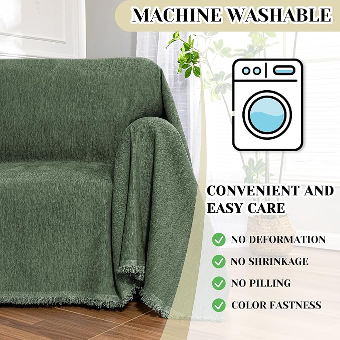 MEETSKY Small Couch Cover Oversized Armchair Sofa Cover Washable for Dogs Sofa Single Recliner, Chenille Sofa Throw Slipcover for Pets Sofa Cover Thick, 71" x 91", Moss Green - Image 5