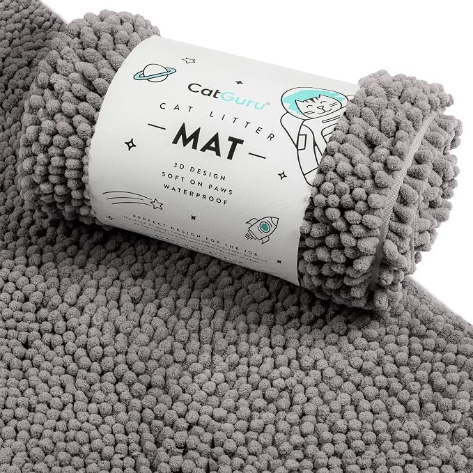 CatGuru Cat Litter Mat, Medium, Extra Large, XXL, Waterproof Litter Box Mat, Non Slip Kitty Litter Mat, Machine Washable Litter Trapping Mat, Soft Litter Tray, Cat Stuff (Medium, Dark/Heavy-Duty) by CatGuru