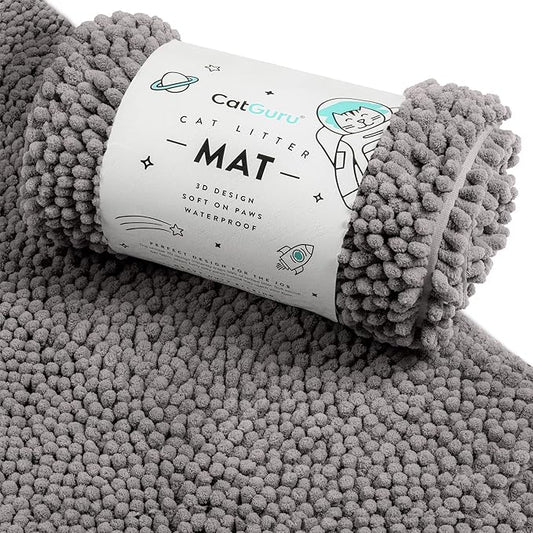 CatGuru Cat Litter Mat, Medium, Extra Large, XXL, Waterproof Litter Box Mat, Non Slip Kitty Litter Mat, Machine Washable Litter Trapping Mat, Soft Litter Tray, Cat Stuff (Medium, Dark/Heavy-Duty) by CatGuru