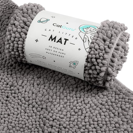 CatGuru Cat Litter Mat, Medium, Extra Large, XXL, Waterproof Litter Box Mat, Non Slip Kitty Litter Mat, Machine Washable Litter Trapping Mat, Soft Litter Tray, Cat Stuff (XXL, Dark/Heavy-Duty) by CatGuru