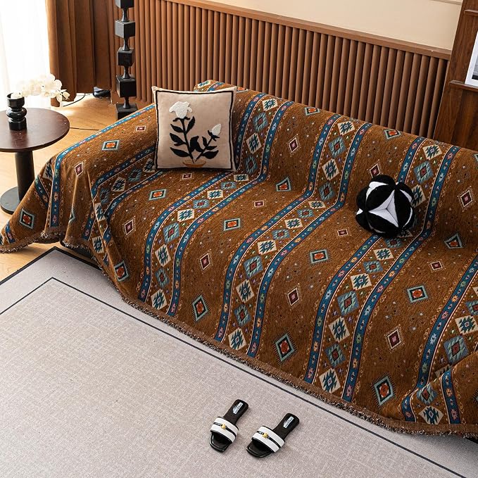 ROOMLIFE Couch Cover 3 Cushion Sofa, Washable Non Slip Furniture Sofa Protector Cover, Soft Chenille Sofa Slipcovers Sectional L Shape Dogs Couch Cover Throw Blanket with Tassels 71''X118'' - Image 7