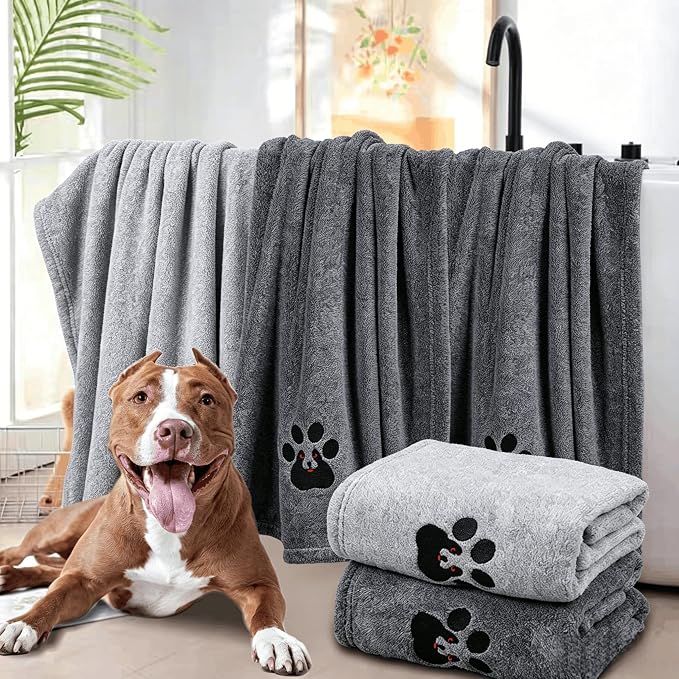 Dogvingpk Dog Towel 2 Pack, Super Absorbent Soft Quick Drying Microfiber Pet Bath Towels for Medium & Small Dogs (M-36" * 28", Grey and Black) - Image 5