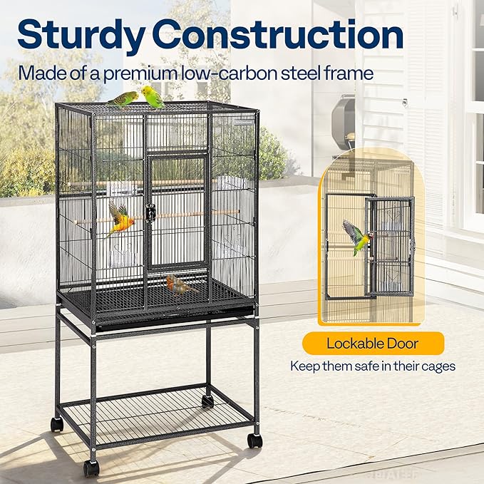 VIVOHOME 54 Inch Wrought Iron Large Bird Cage with Rolling Stand | Bird Flight Cage with Stand, Casters, Slide-out Tray for Parakeets Canaries Parrot Cockatiels Lovebirds Conures, Black - Image 5