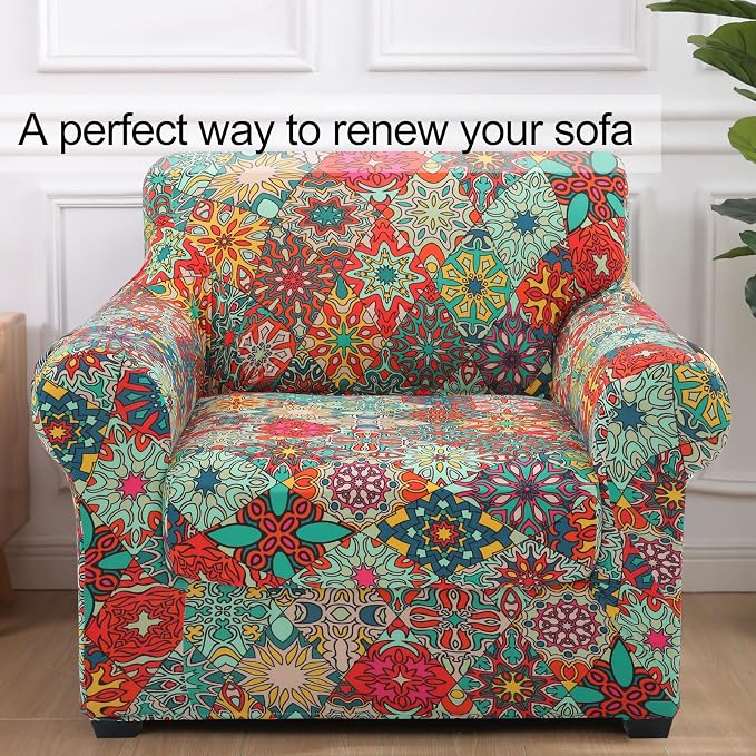 hyha Stretch Couch Covers, Chair/Sofa Covers, Armchair Slipcover for Dogs | Floral Pattern, Printed, 2 Pieces, Separate Couch Cushion Slipcover, Soft Chair Cover with Elastic Bottom for Pets (Armchair) - Image 8