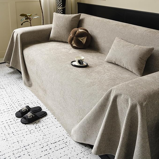 ROOMLIFE Non Slip Waterproof Couch Cover Sofa Covers for 3 Cushion Couch Washable, Furniture Protector Sofa Couch Cover for Dogs, Soft Sofa Slipcover, Couch Throw Blankets (Light Brown 71''X150'') - Image 7