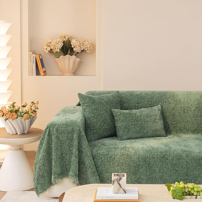 Forest Green Soft Thick Slub Chenille Couch Cover XXL 71x150 in | for All Shape Sofa Couch Furniture Protector, Green Sofa Slipcover Protector for Dogs Pets Kids - Image 6