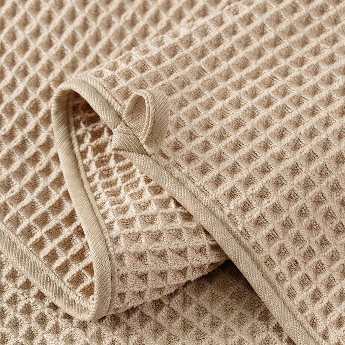 Microfiber Waffle Bath Towels, 4 Pieces, Soft, Absorbent, Fast Drying, Lint Free 430 GSM (Beige+Gray+Blue+White) - Image 3