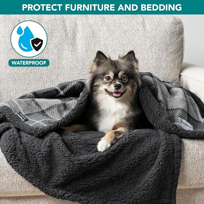 PetAmi Waterproof Dog Blanket for Couch, Pee Proof Fleece Reversible Pet Throw, Furniture Protector for Bed Sofa Kennel, Soft Washable Cover for Small Medium Dog Puppy Cat, 29x40 Plaid Dark Grey - Image 7