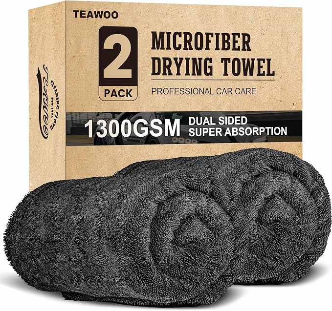 2 Pack Double-Sided Car Care, Microfiber Drying Towel, 1300GSM, 35" x 24" | Extra-Large, Ultra-Absorbant Microfiber Drying Towel for Cars and Trucks, Super Absorbent Car Drying Towel by TEAWOO