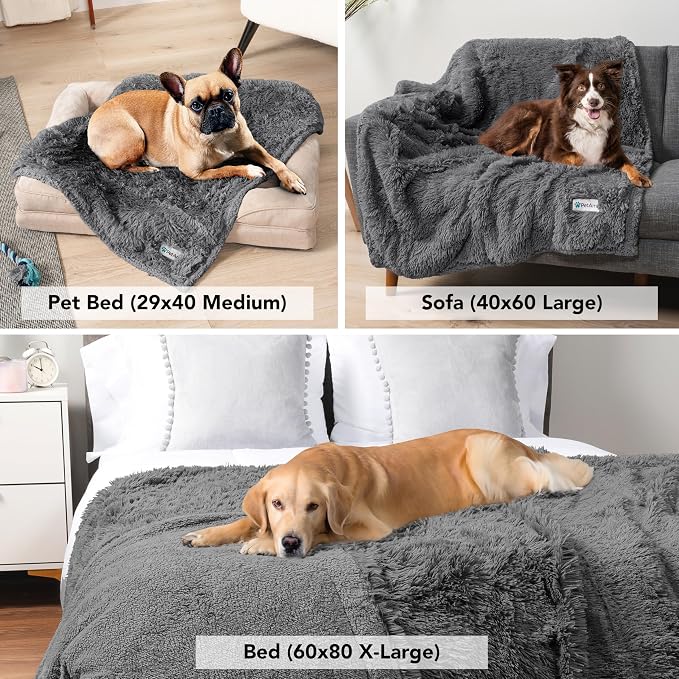 PetAmi Waterproof Dog Blanket for Couch, Bed & Furniture,Reversible Sherpa & Faux Fur Pet Blanket, Leakproof Pet Blanket for Large Dog Cat, Washable Soft Calming Sofa Protector Throw (60x80, Gray) - Image 4