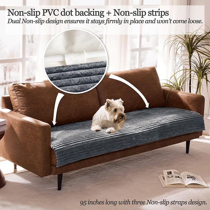 Dual Non-Slip Couch Cover for Dogs Waterproof, Fuzzy Soft Pet Couch Covers for Sofa 3 Cushion, Pet Friendly Soft Dog Bed Covers Sofa Cover Washable (Titanium Gray, 33" x 75" 1 Pack) - Image 2