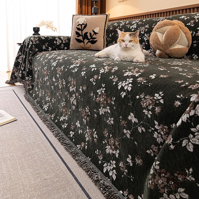 ROOMLIFE Couch Cover 3 Cushion Sofa, Washable Non Slip Furniture Sofa Protector Cover, Soft Chenille Sofa Slipcovers Sectional L Shape Dogs Couch Cover Throw Blanket with Tassels 71''X134'' - Image 4
