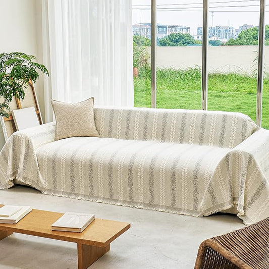 VANJOROY Couch Cover for 3 4 Cushion,Washable Couch Covers for Dogs Pets, Sofa Slipcovers Sectional Sofa L-Shape, Chenille Couch Cover for Sofa Cover Furniture Protector with Tassel,91"x 150" Beige by CHOOSEVANJOROYENJOYAMORECOMFORTABLEFEELING