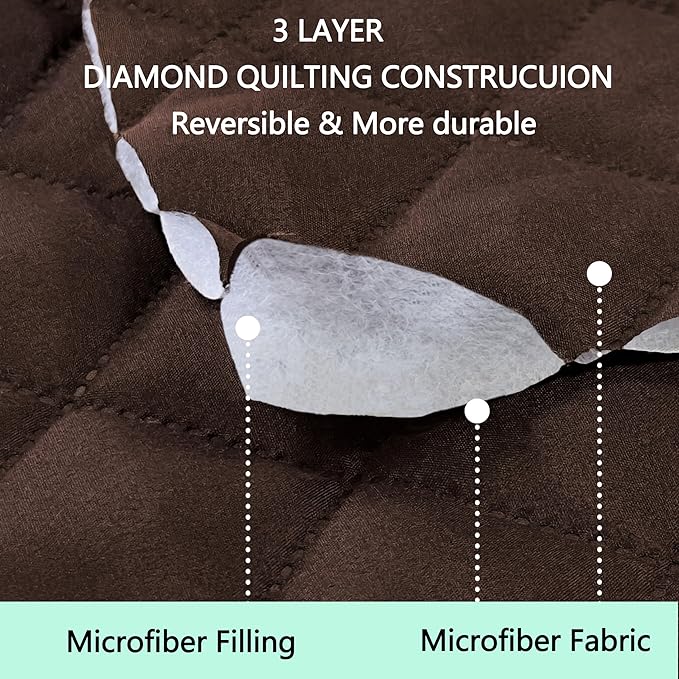 Reversible Couch Cover for 3 Cushion, Sofa, Chocolate/Beige | Couch Cover for Sofa, Pet Friendly Water Repellent Couch Sofa Cover, Washable Furniture Protector with Elastic Straps - Image 3