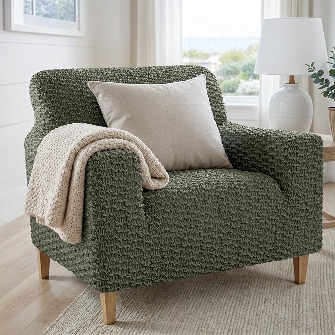 PAULTO BY GA.I.CO. Stretch Sofa Slipcovers – Soft Elastic Fabric Couch Cover for Armchair Loveseat 3-Seater & 4-Seater Sofa Cover – Non-Slip Furniture Protector Washable - Moss Green (21"-39" Wide) - Image 2